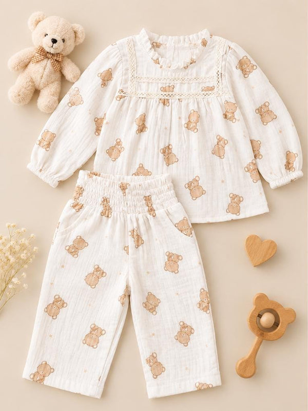 Teddy Bear Muslin Co-ord Set
