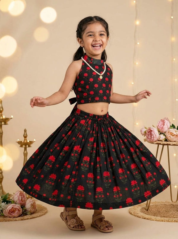 Midnight Blossom Halter Lehenga