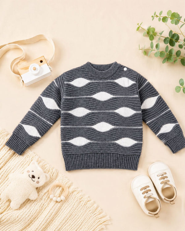 Charcoal Wave Textured Knitted Sweater