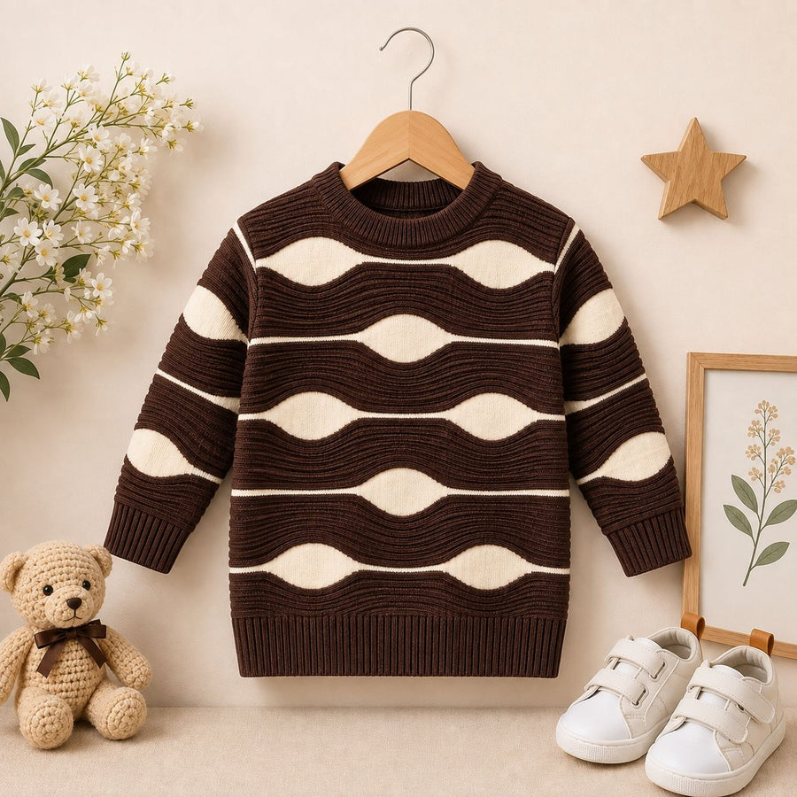 Chocolate Wave Textured Knitted Sweater