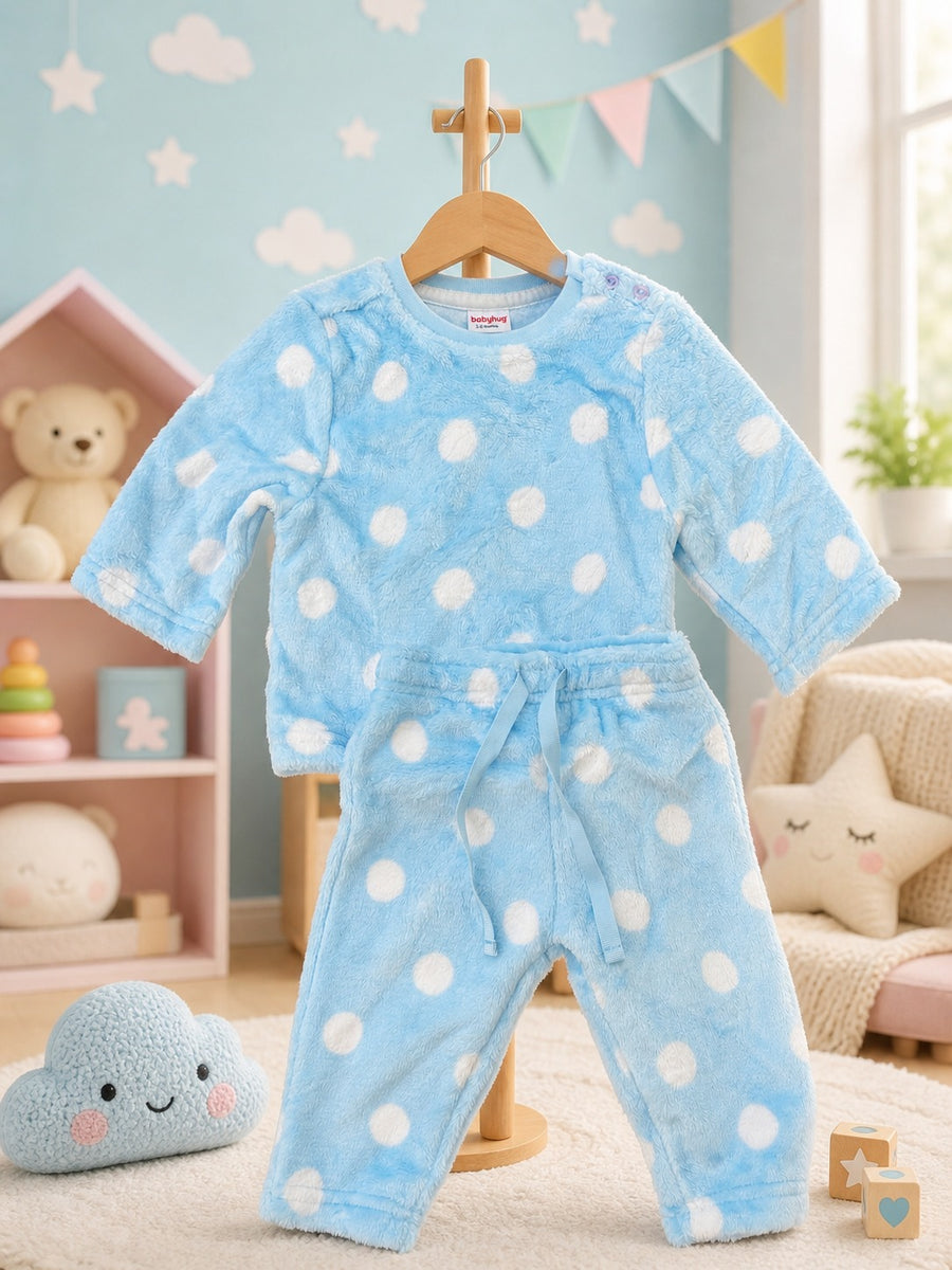Sky Blue Polka Fluffy Winter Set