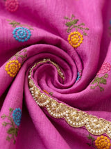 Rani Pink Phulkari Lehenga - Fabric Detail
