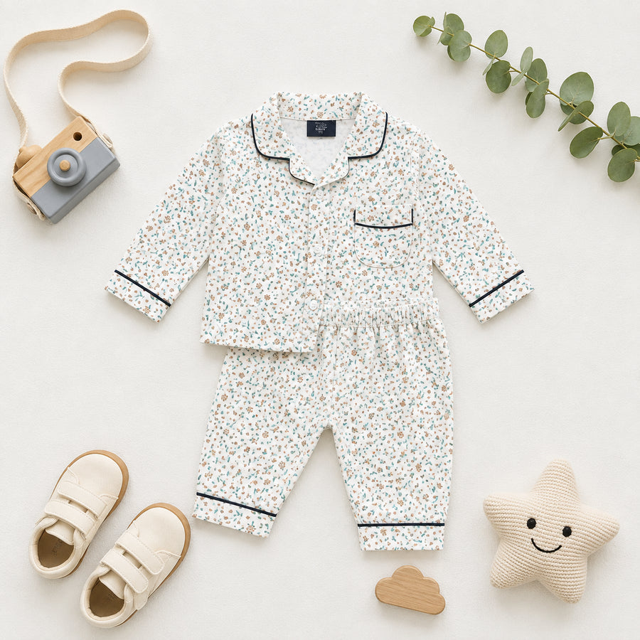 Meadow Sprig Piped Cotton Nightsuit