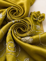 Olive Silk One-Shoulder Lehenga - Fabric Detail