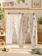Vintage Rosebud & Acorn 2-Pack Pajamas - Flatlay