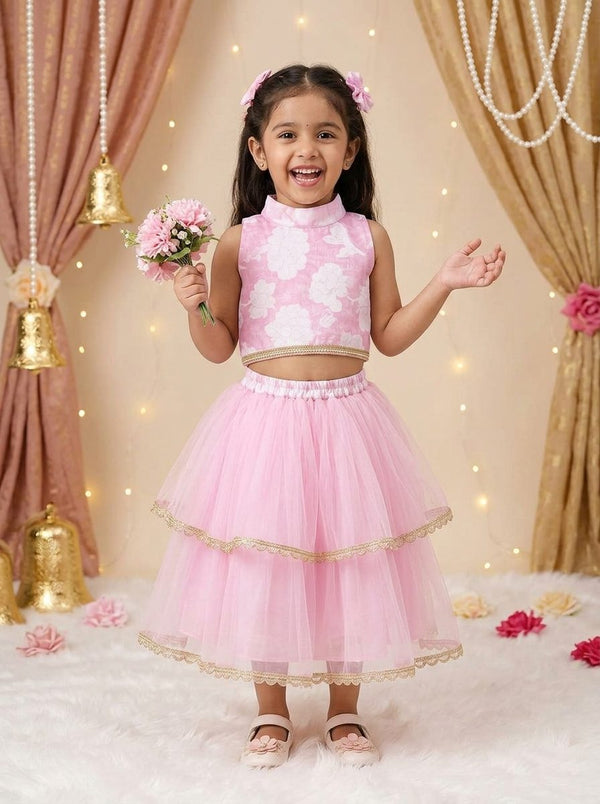 Blush Rose Net Lehenga - Model View