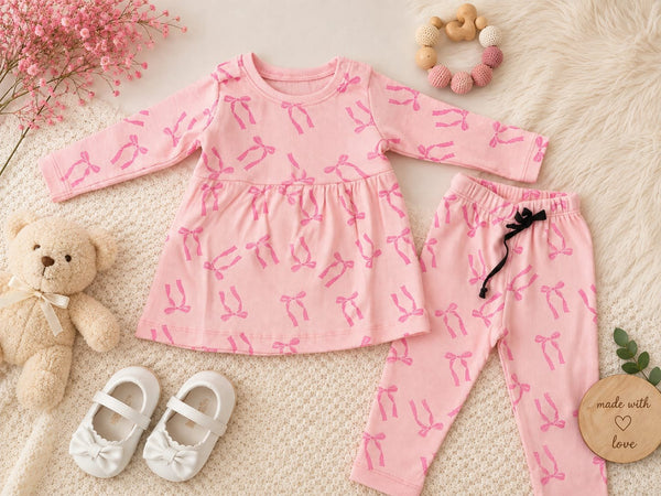 Pink Ribbon Bow Peplum Co-ord Set