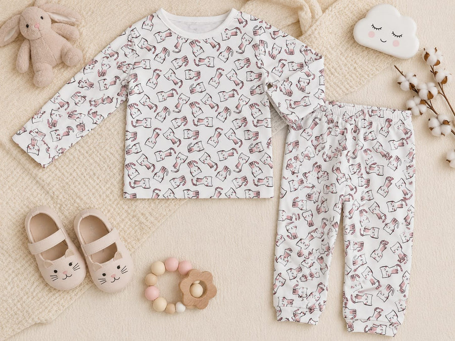 Playful Kitty Doodles Cotton Co-ord Set