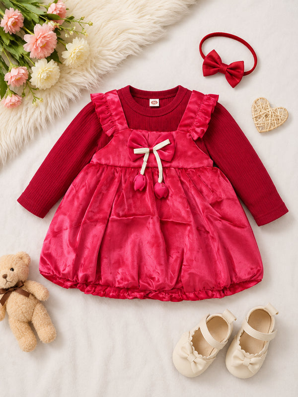 Ruby Velvet Bow Bubble Frock