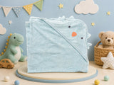 Mint Aqua Dino Hooded Bath Towel - Flatlay