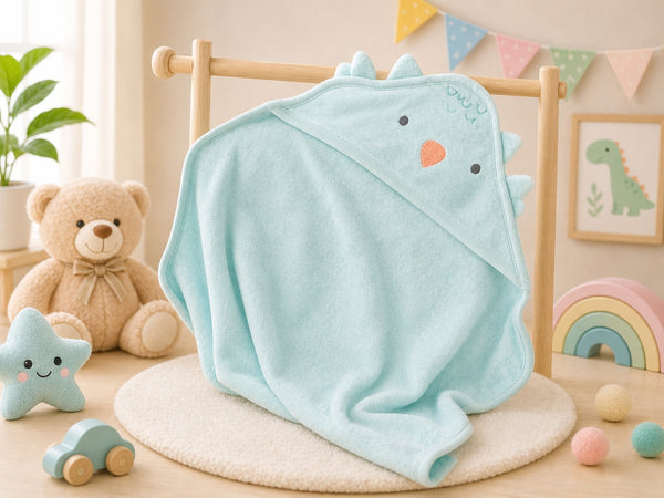 Mint Aqua Dino Hooded Bath Towel